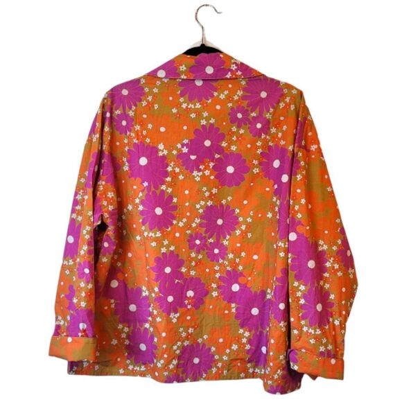 Balou Women's Marie Cotton Orange Vibrant Retro Floral Button Front Shirt Size S - Picture 2 of 5